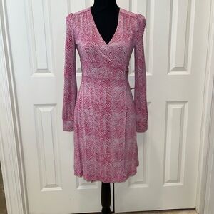 Lilly Pulitzer Chic Silk Pink Patterned Long Sleeve Wrap Dress
